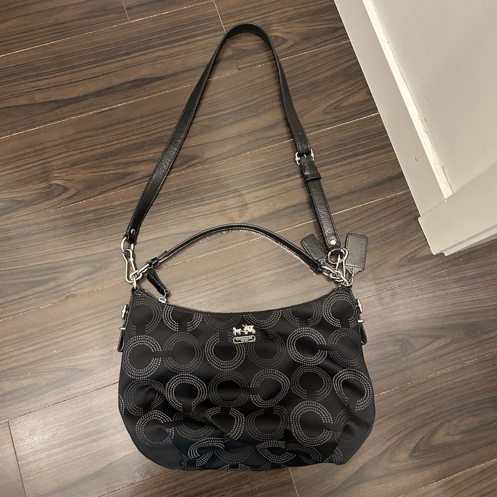 Coach Black and Silver Patterned Shoulder Bag